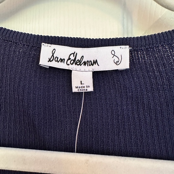 Sam Edelman Adelia Scallop Rib Top - Navy Blue - Size Large - Picture 4 of 5